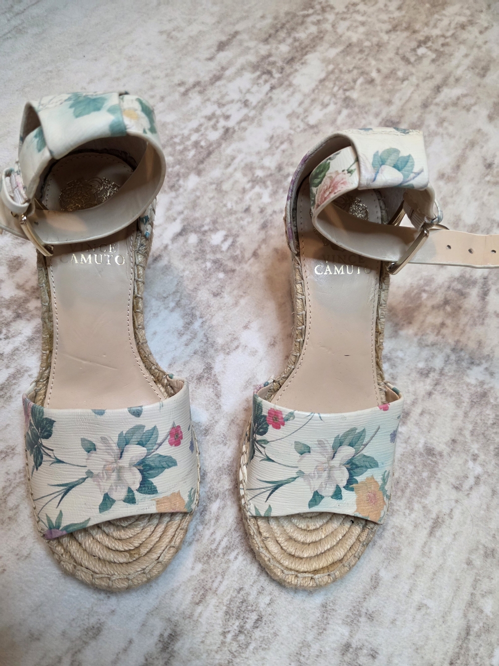 Floral Espadrille Ankle-Strap Sandals in Cream